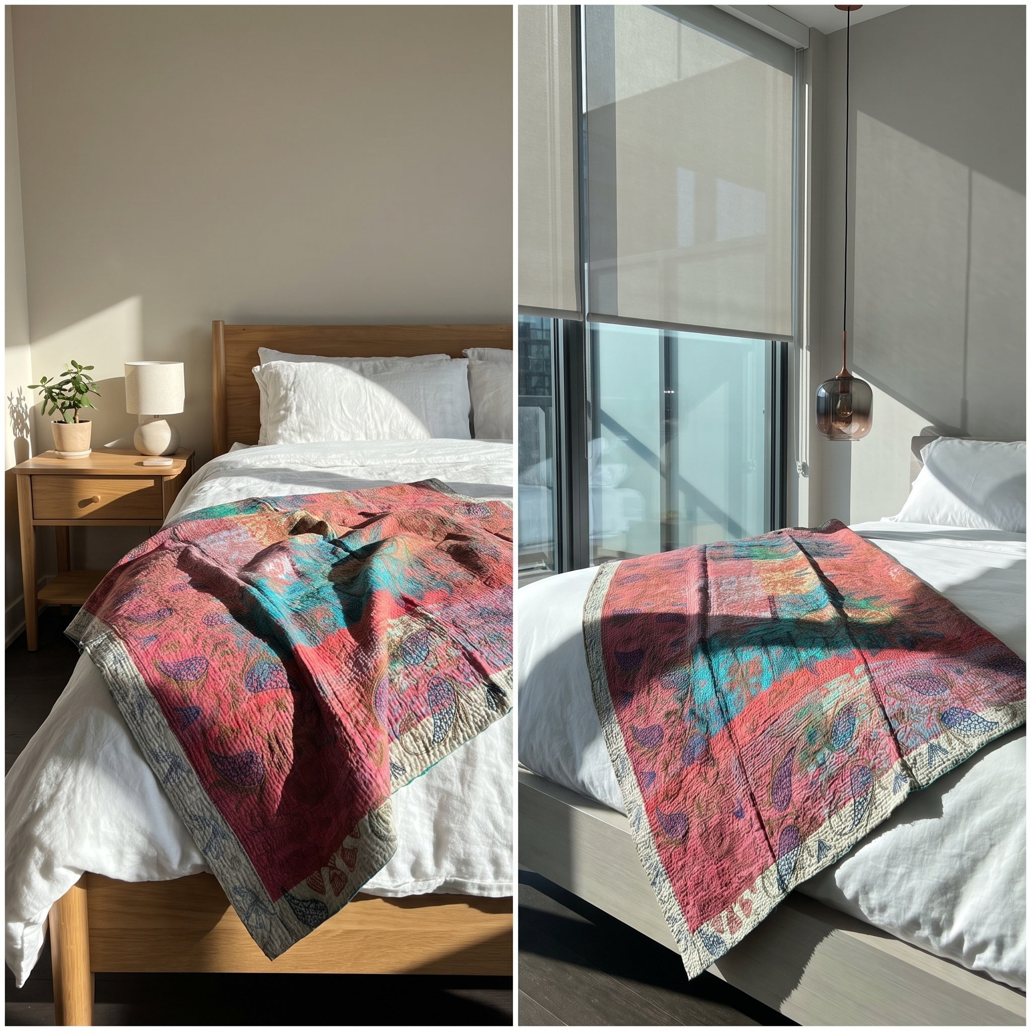 Moonlit Reverie Reversible Luxury Vintage Suzani Kantha Throw
