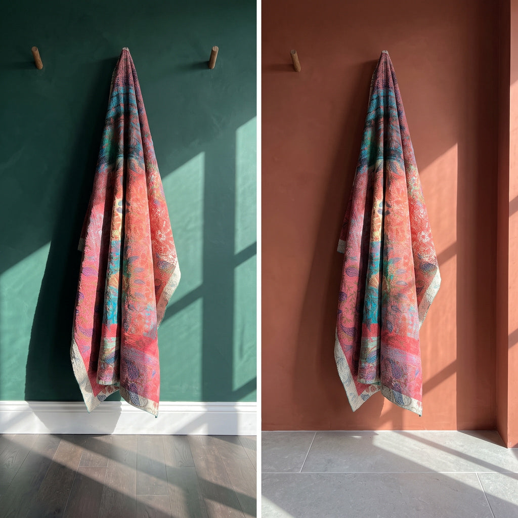 Moonlit Reverie Reversible Luxury Vintage Suzani Kantha Throw