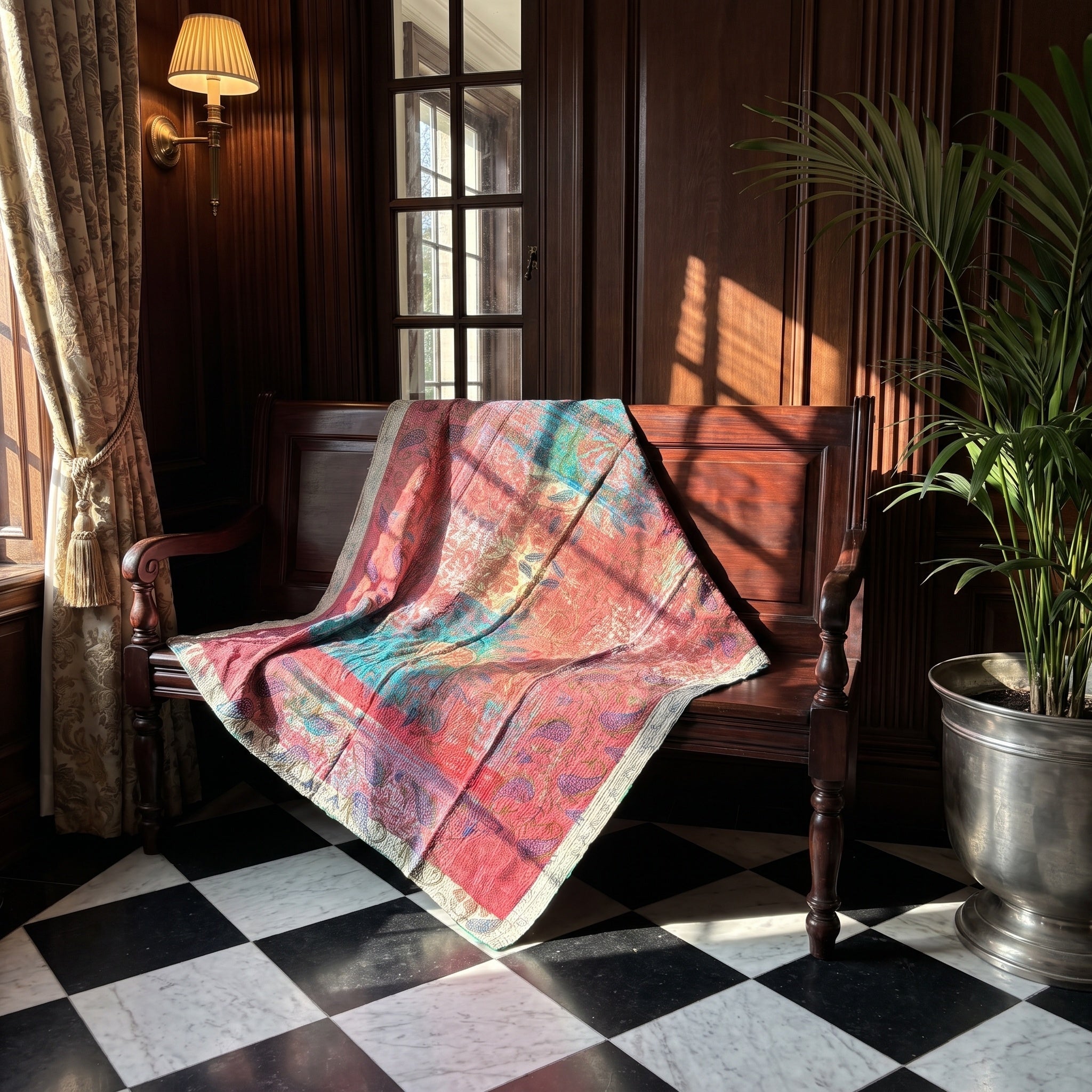 Moonlit Reverie Reversible Luxury Vintage Suzani Kantha Throw