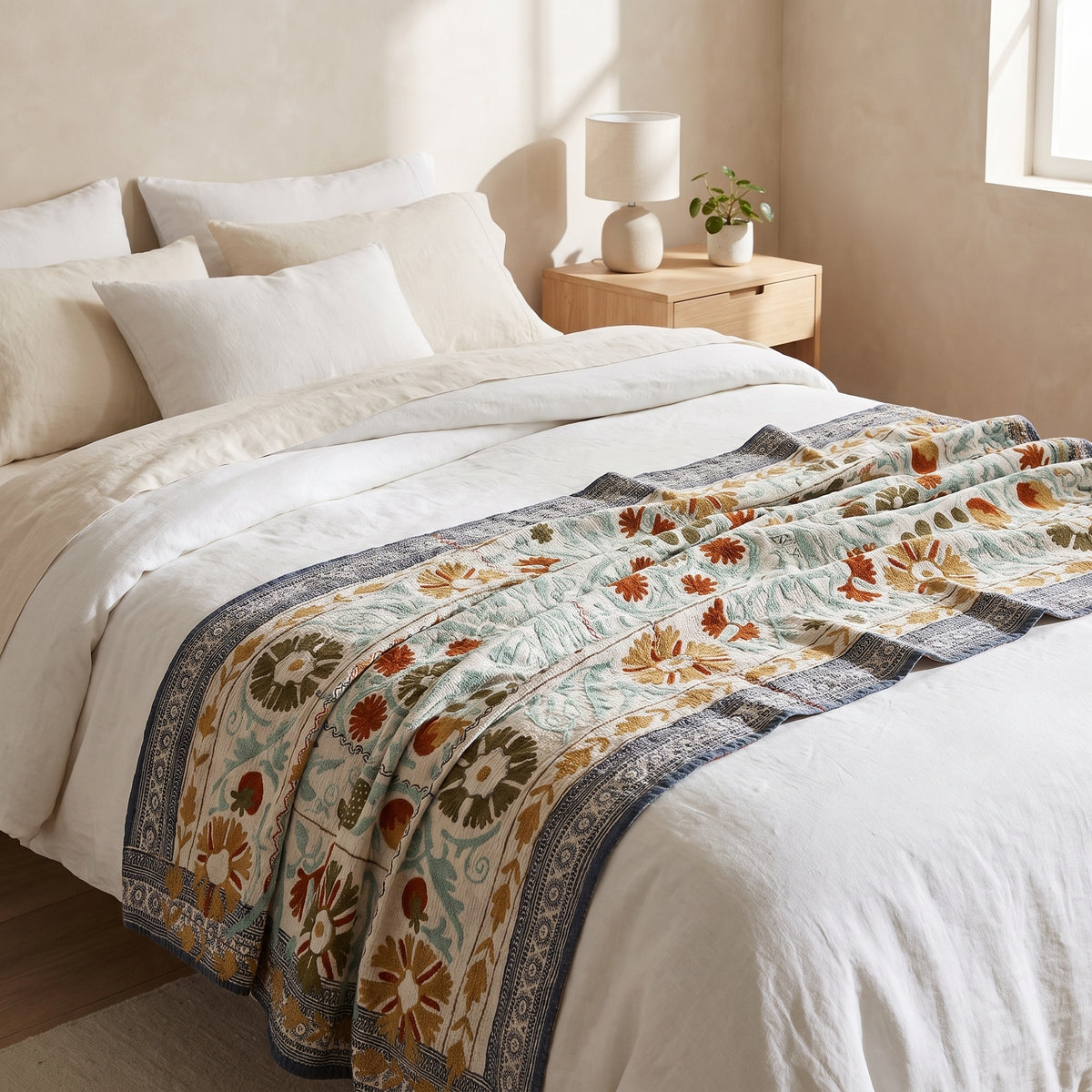 Plaid Kantha Suzani vintage de luxe réversible Meadow Reverie