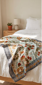 Meadow Reverie Reversible Luxury Vintage Suzani Kantha Throw