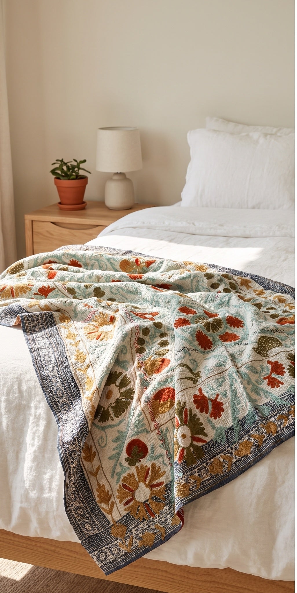 Meadow Reverie Reversible Luxury Vintage Suzani Kantha Throw
