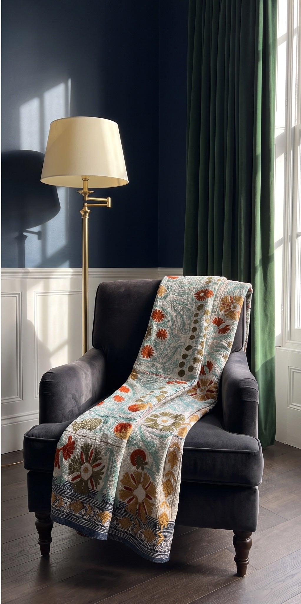 Meadow Reverie Reversible Luxury Vintage Suzani Kantha Throw