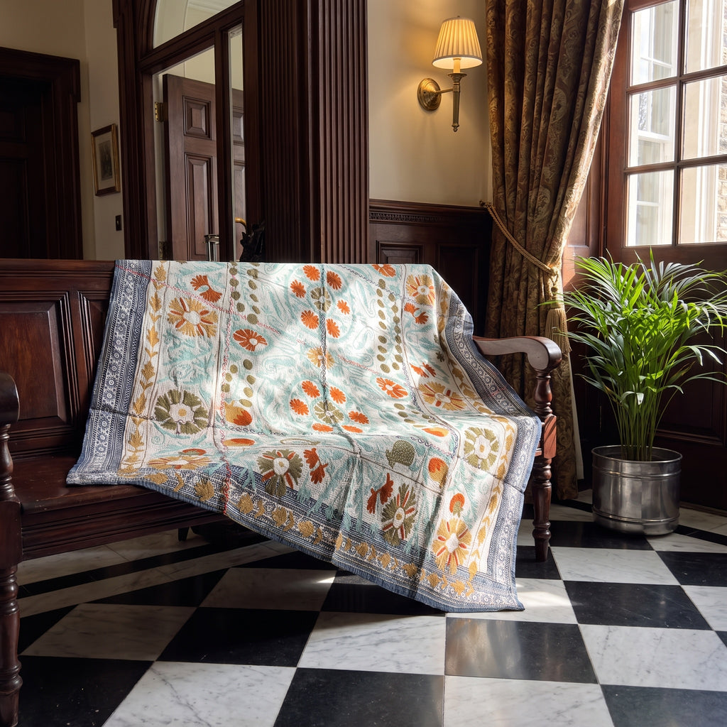 Meadow Reverie Reversible Luxury Vintage Suzani Kantha Throw