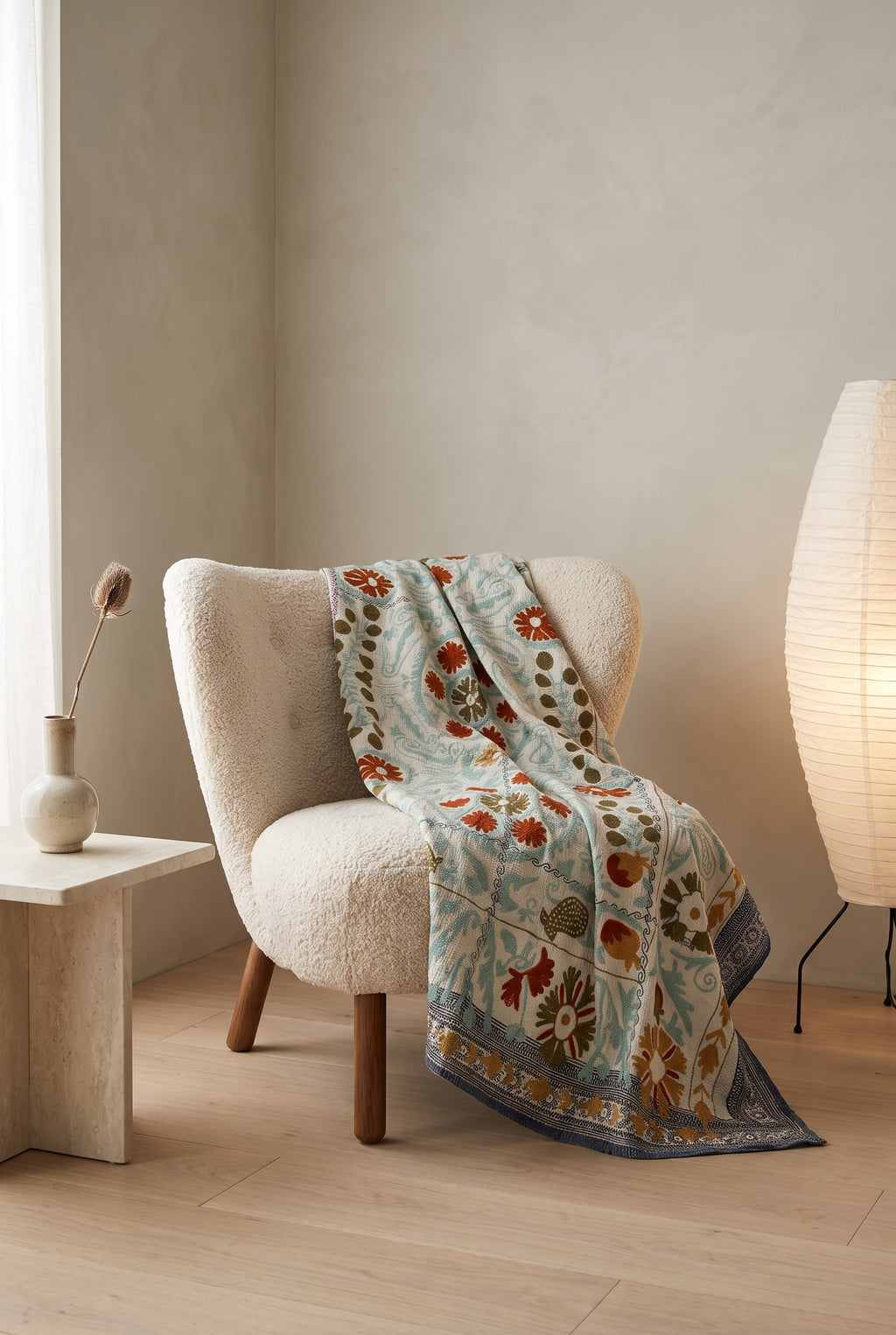 Meadow Reverie Reversible Luxury Vintage Suzani Kantha Throw
