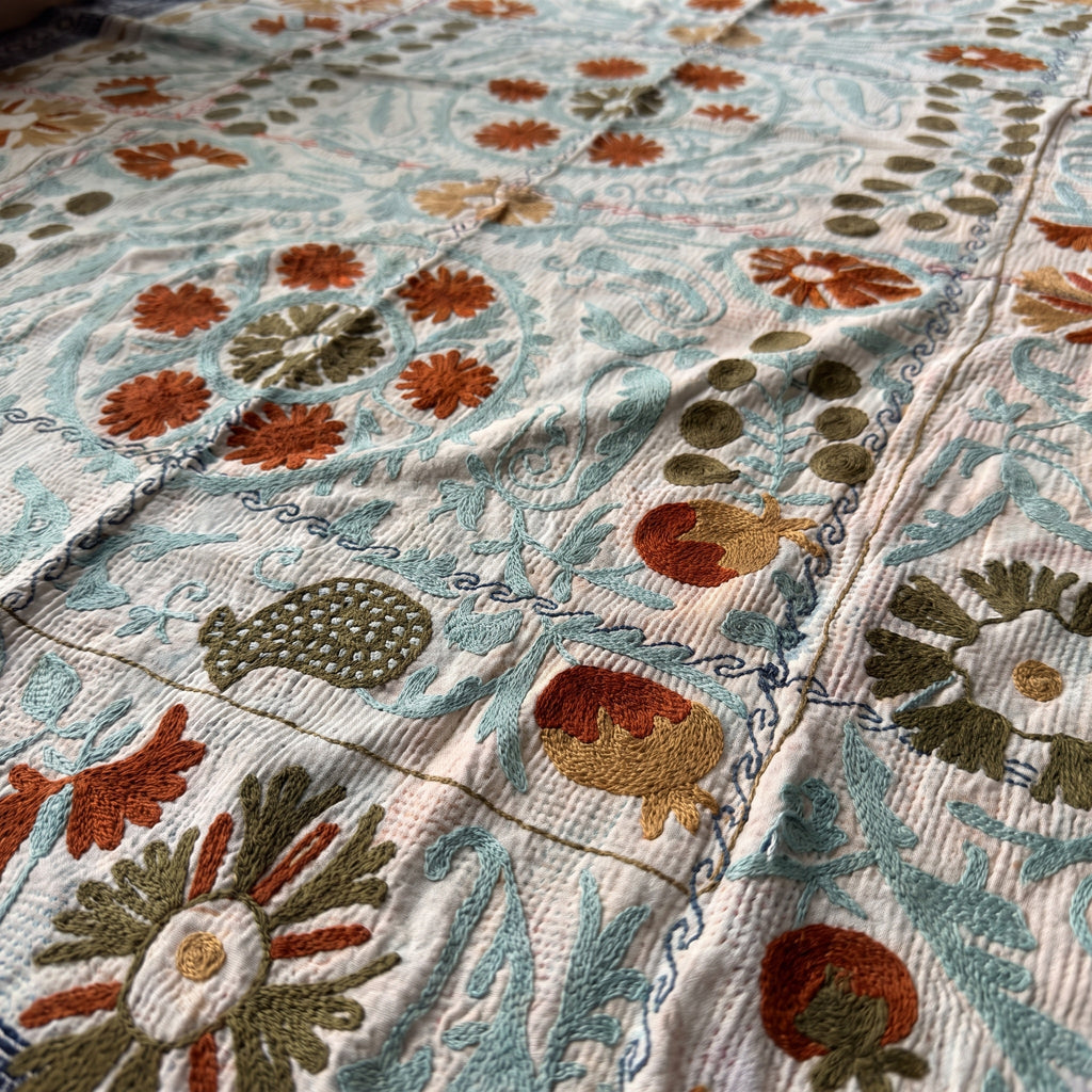 Meadow Reverie Reversible Luxury Vintage Suzani Kantha Throw