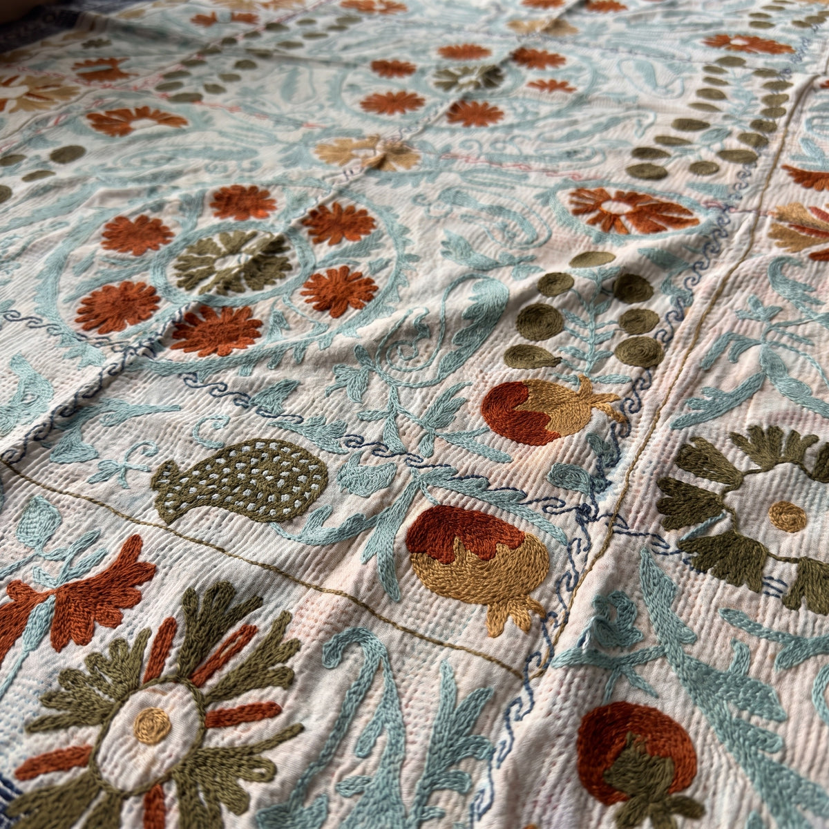 Meadow Reverie Reversible Luxury Vintage Suzani Kantha Throw