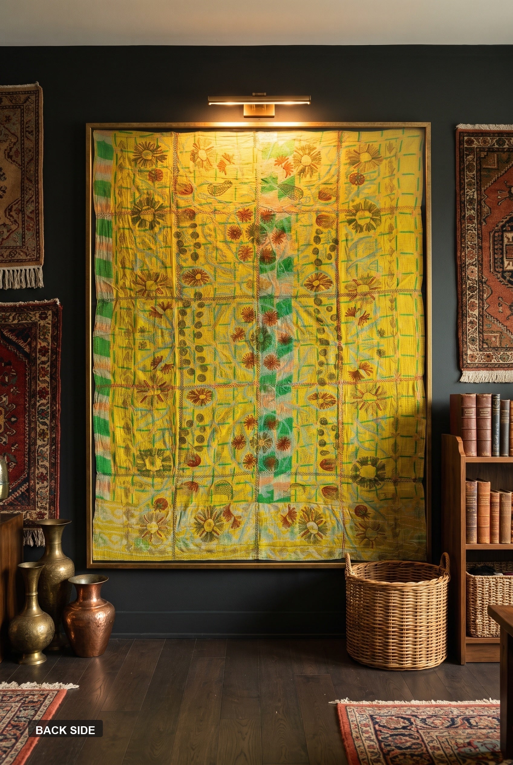 Back side of reversible Suzani kantha throw
