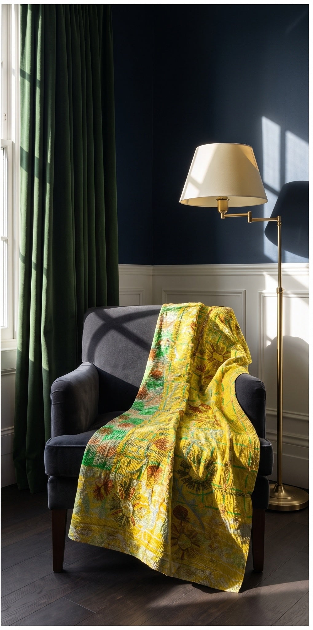 Meadow Reverie Reversible Luxury Vintage Suzani Kantha Throw