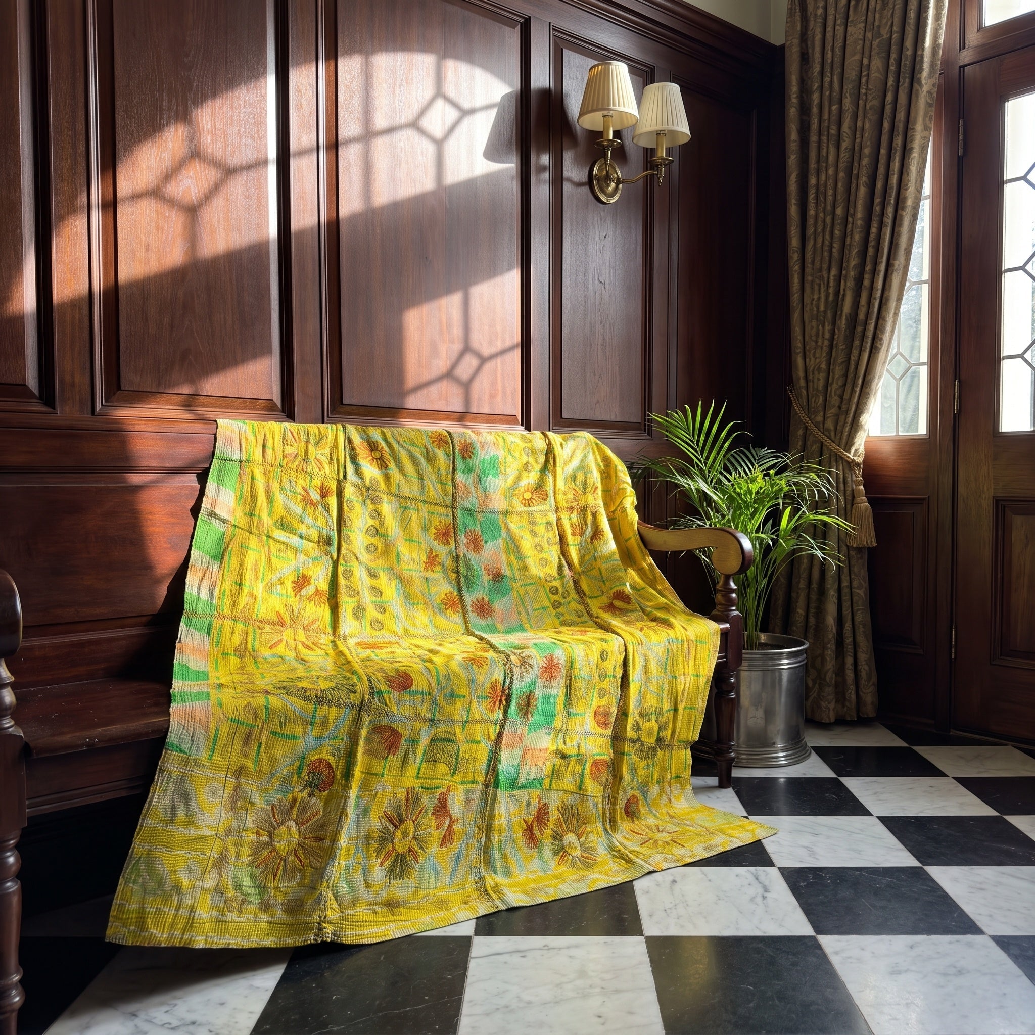 Meadow Reverie Reversible Luxury Vintage Suzani Kantha Throw