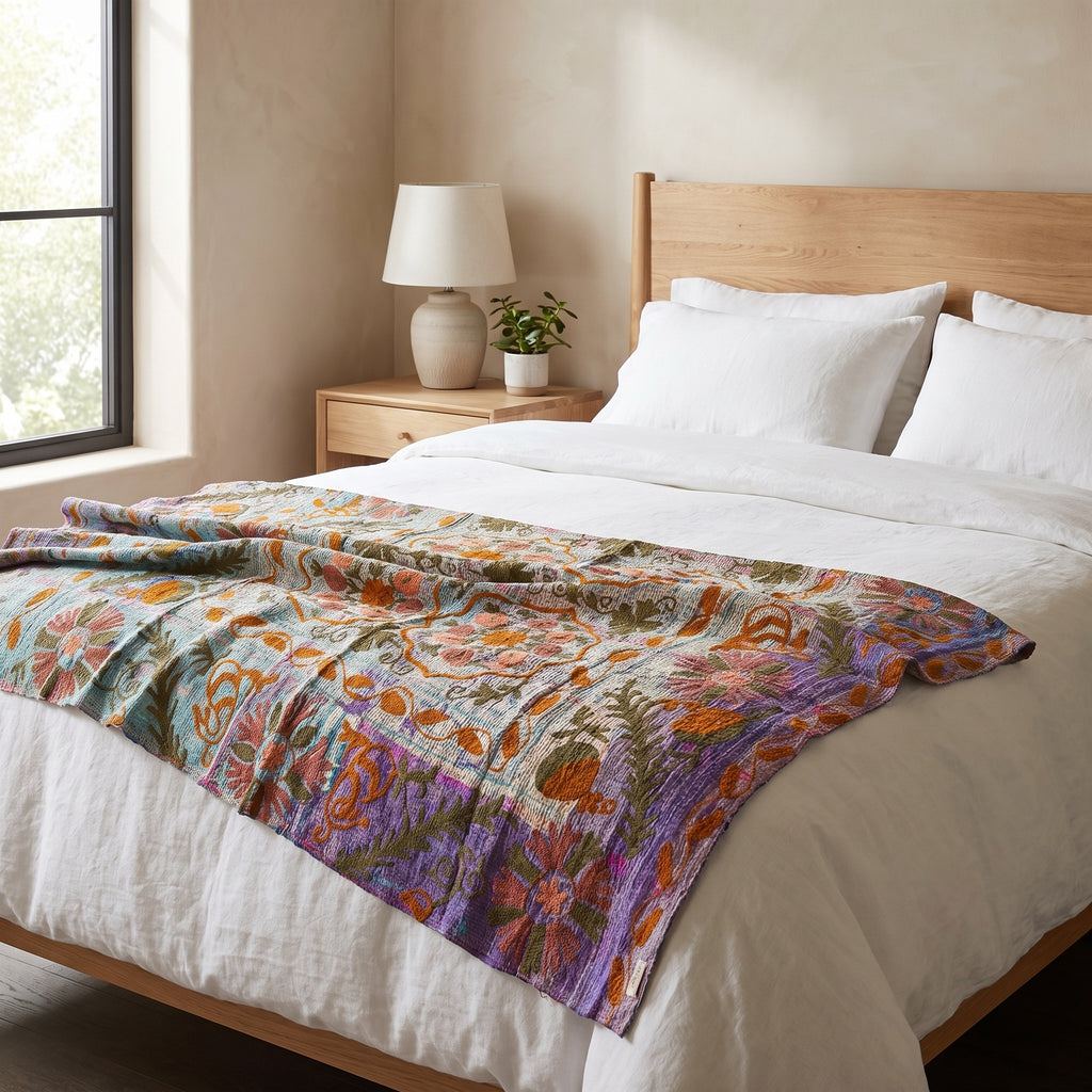 Saga Reverie Reversible Luxury Vintage Suzani Kantha Throw