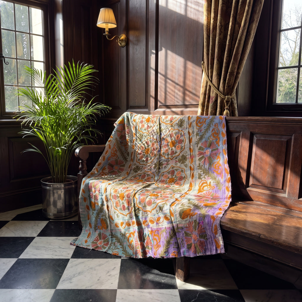 Saga Reverie Reversible Luxury Vintage Suzani Kantha Throw