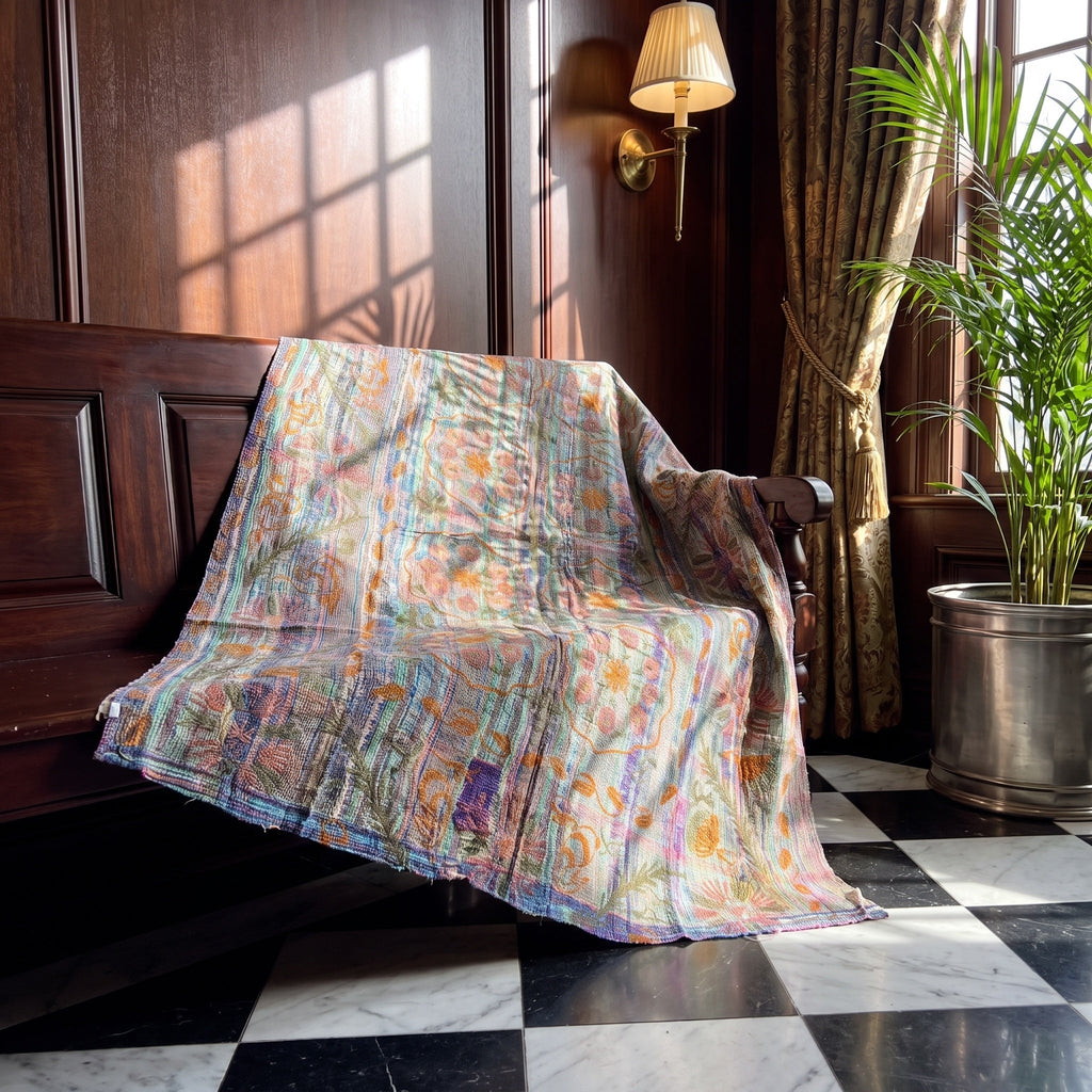 Saga Reverie Reversible Luxury Vintage Suzani Kantha Throw