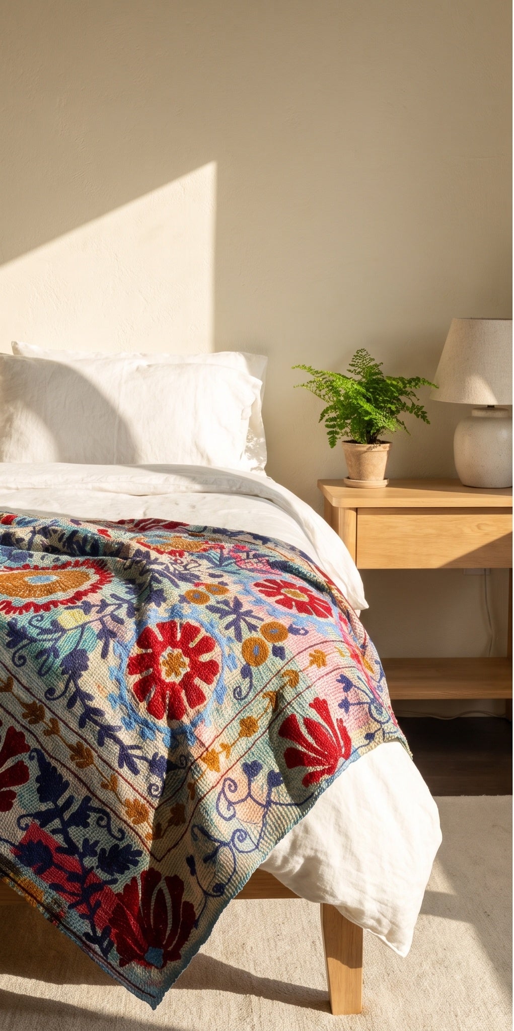 Botanical Fern Reversible Luxury Vintage Suzani Kantha Throw