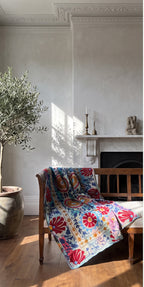 Botanical Fern Reversible Luxury Vintage Suzani Kantha Throw