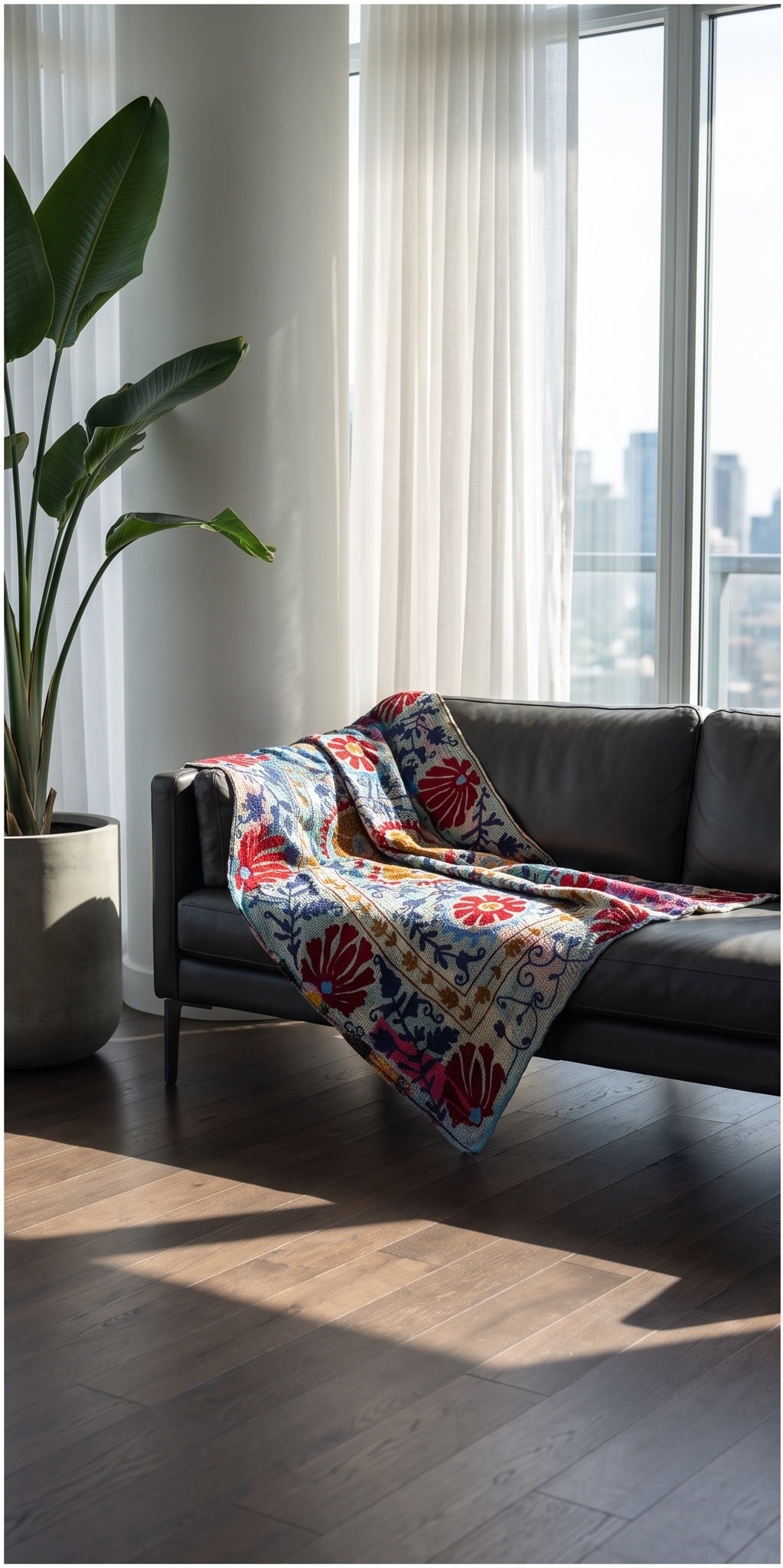 Botanical Fern Reversible Luxury Vintage Suzani Kantha Throw