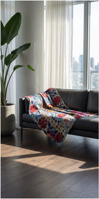 Botanical Fern Reversible Luxury Vintage Suzani Kantha Throw