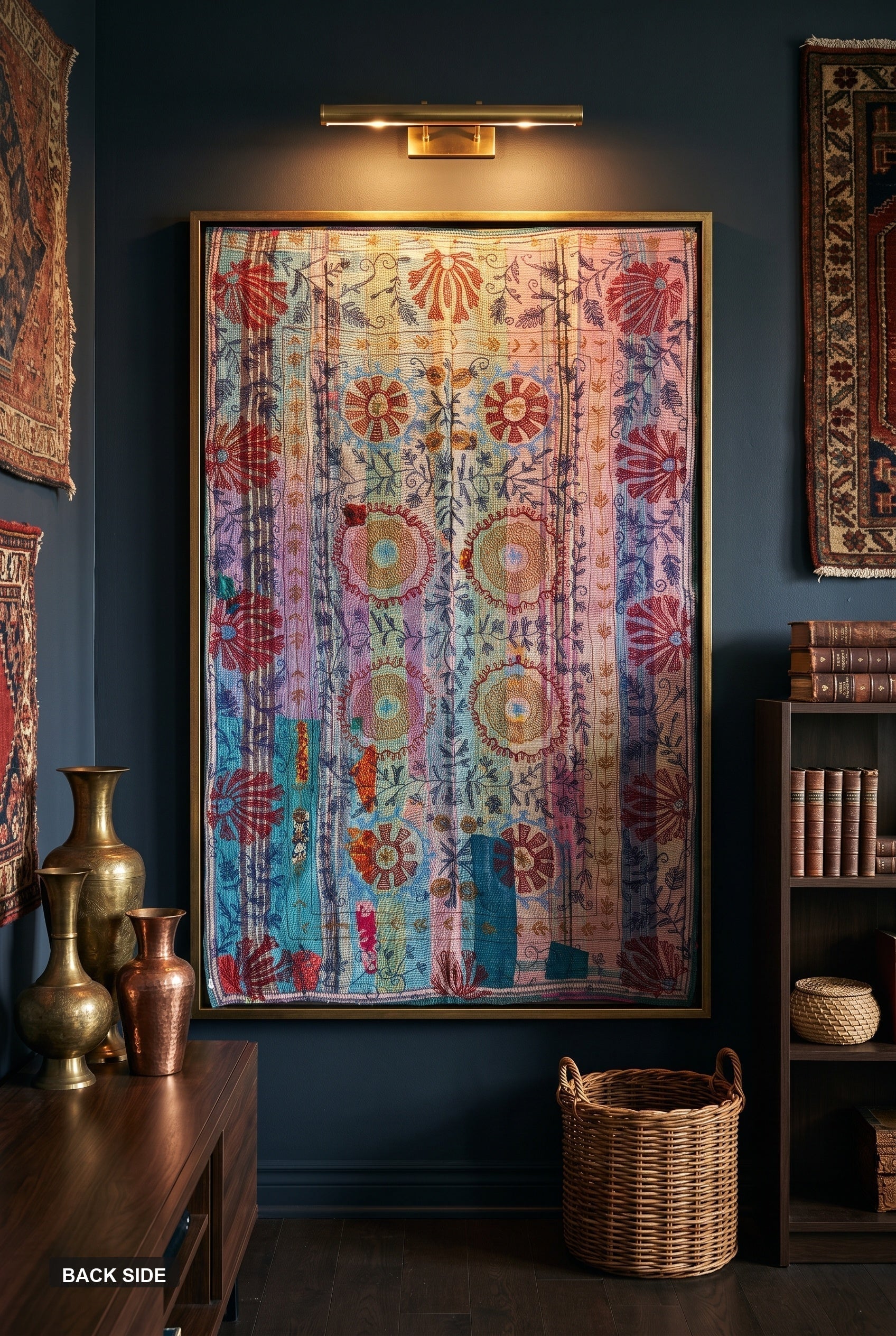 Back side of reversible Suzani kantha throw