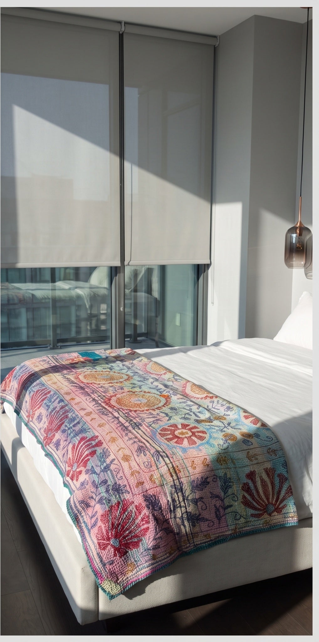 Botanical Fern Reversible Luxury Vintage Suzani Kantha Throw