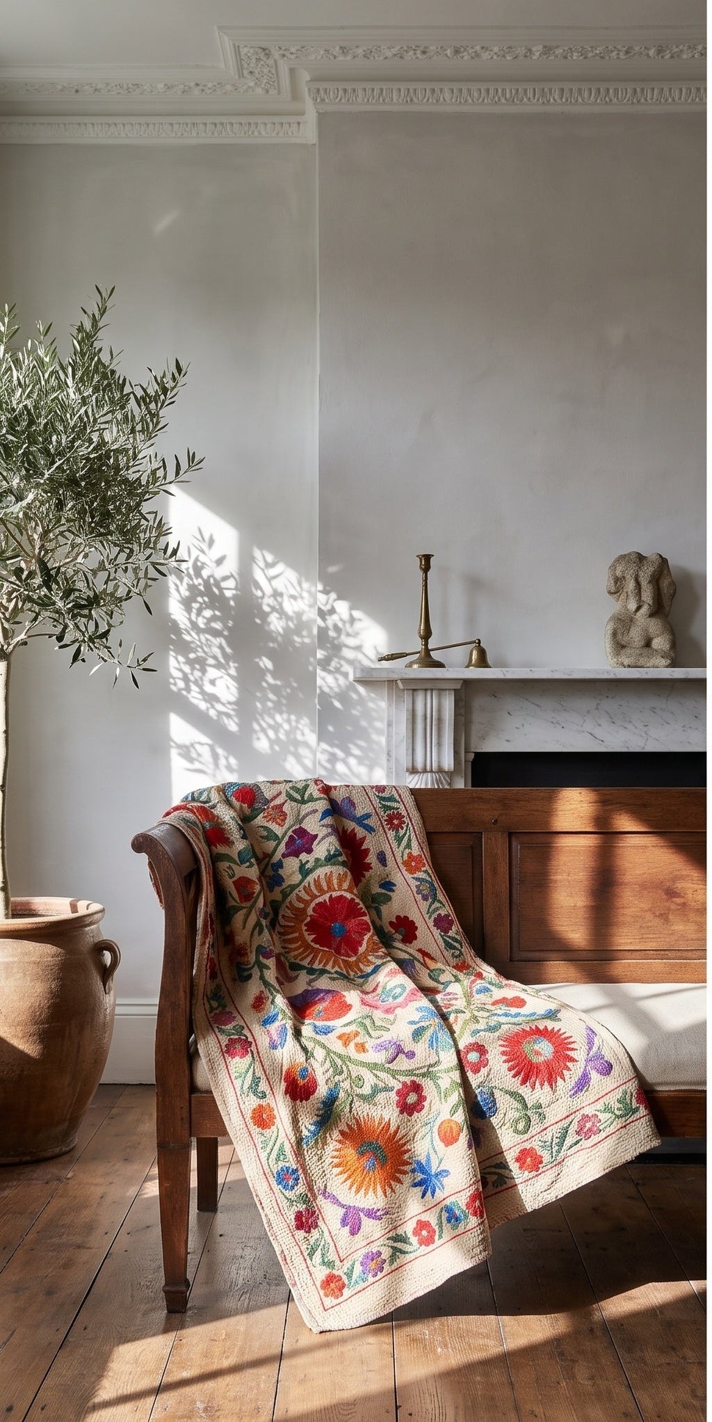 Botanical Fern Reversible Luxury Vintage Suzani Kantha Throw