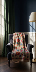 Botanical Fern Reversible Luxury Vintage Suzani Kantha Throw