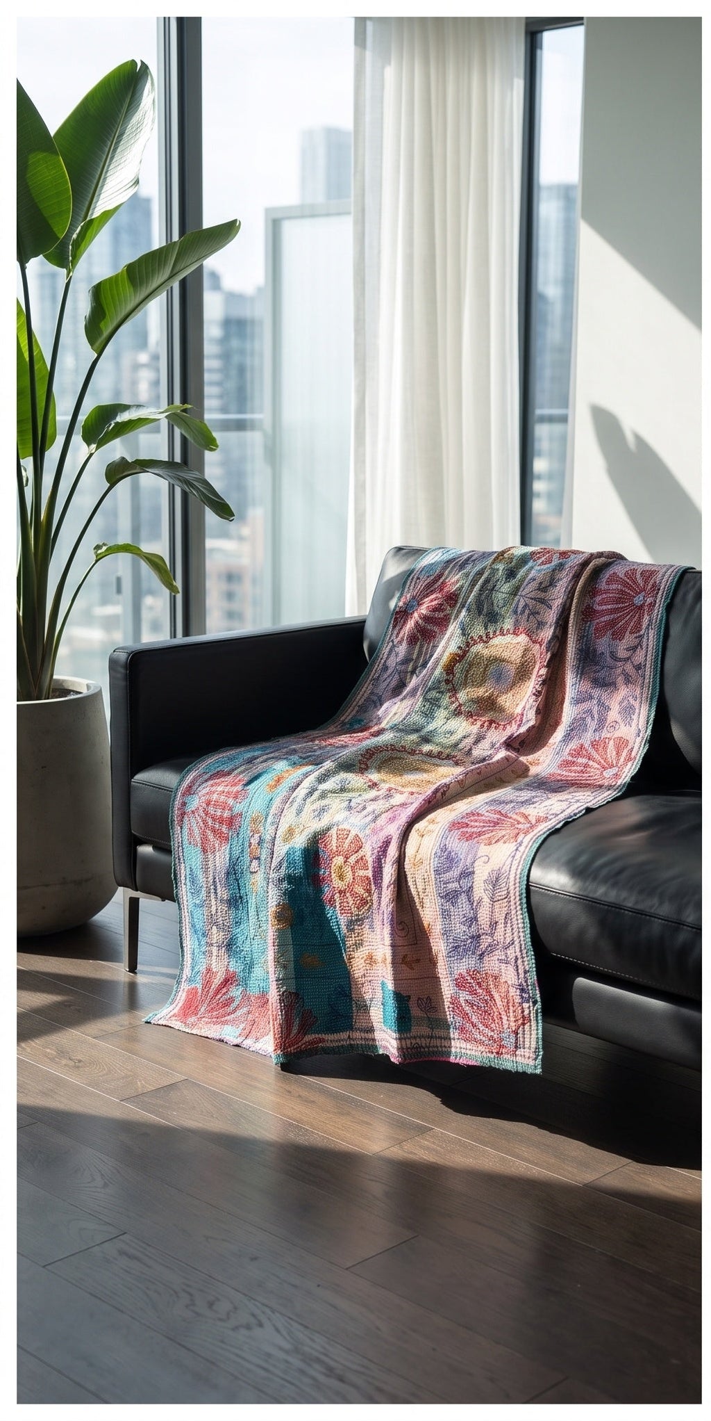 Botanical Fern Reversible Luxury Vintage Suzani Kantha Throw