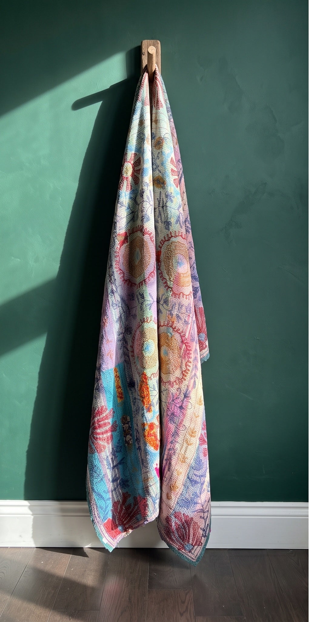 Botanical Fern Reversible Luxury Vintage Suzani Kantha Throw