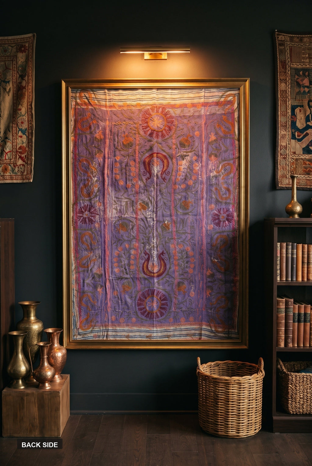 Back side of reversible Suzani kantha throw