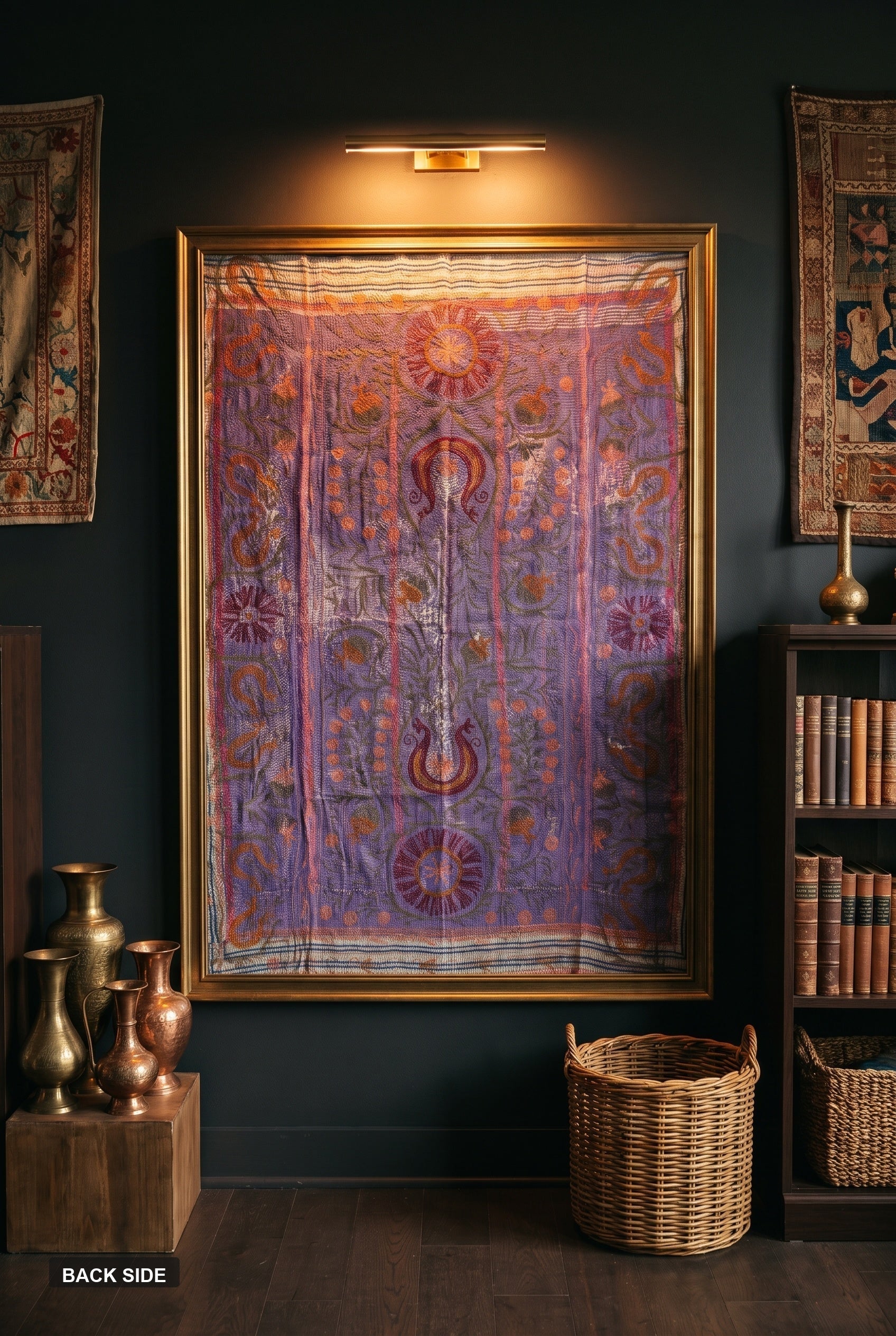 Back side of reversible Suzani kantha throw