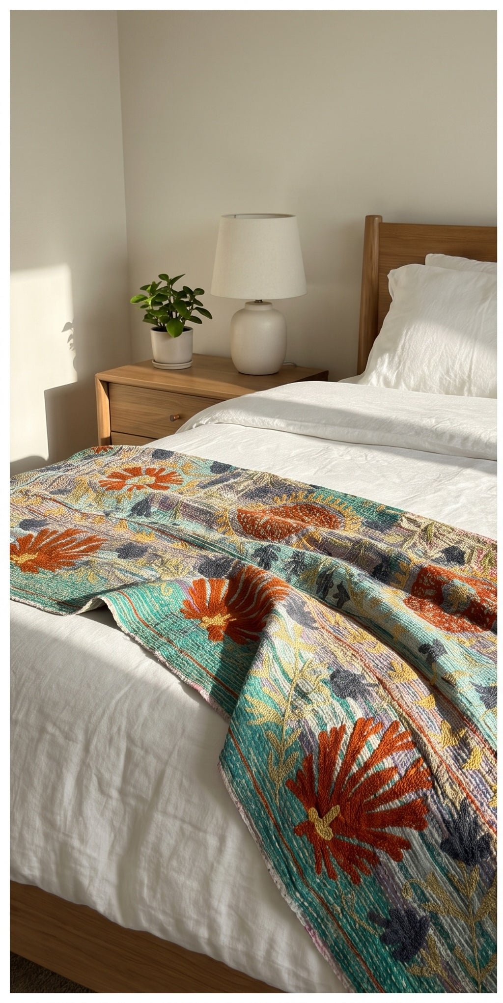 Fern Dew Reversible Luxury Vintage Suzani Kantha Throw