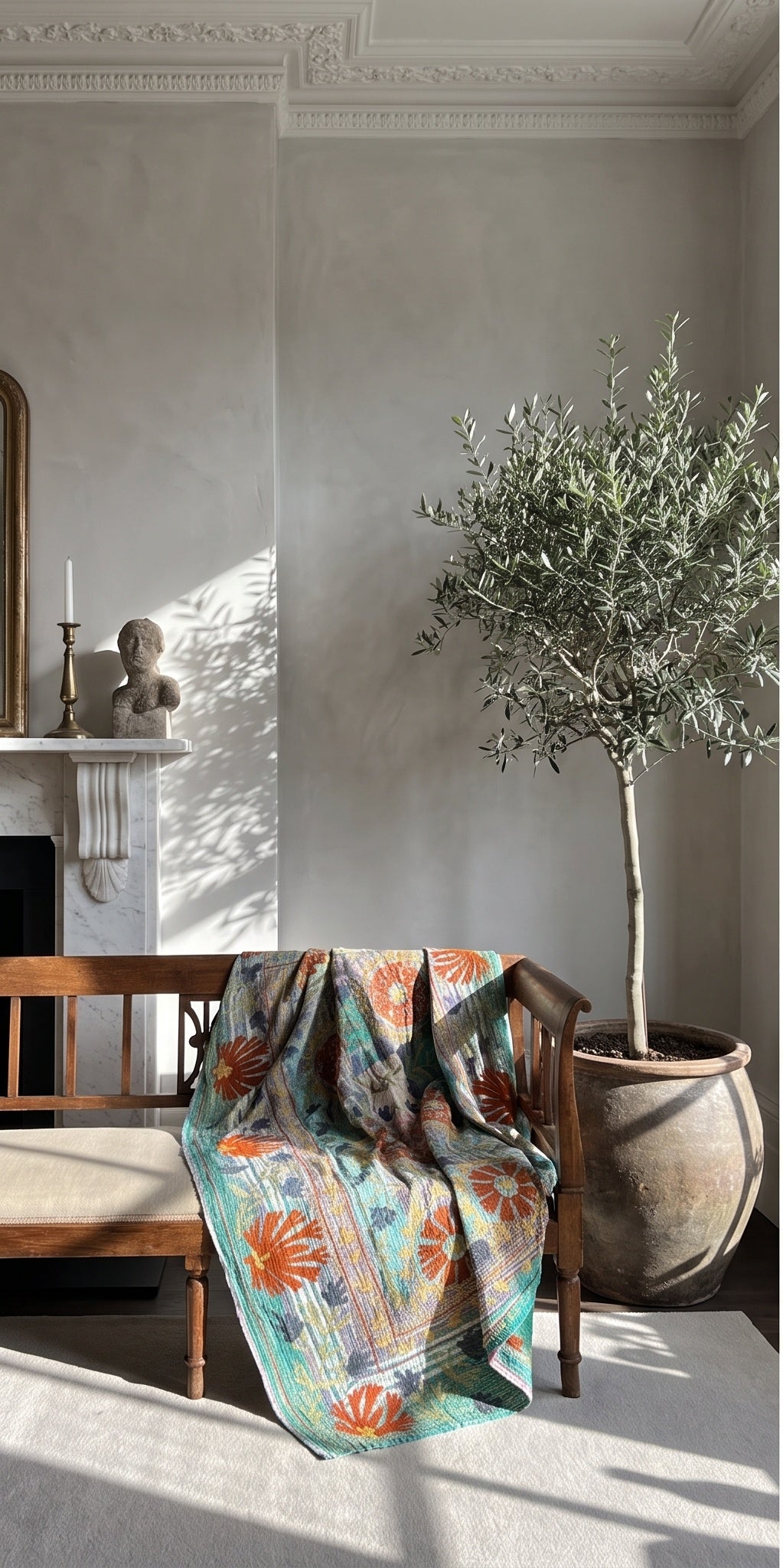 Fern Dew Reversible Luxury Vintage Suzani Kantha Throw