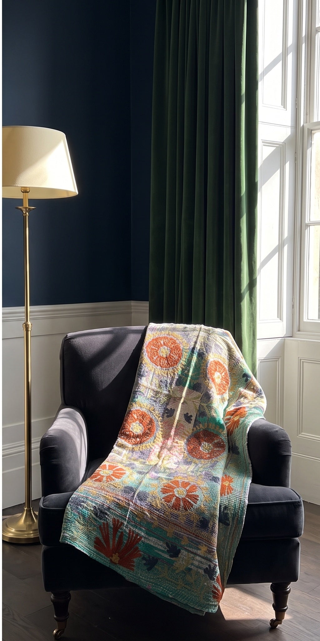 Fern Dew Reversible Luxury Vintage Suzani Kantha Throw