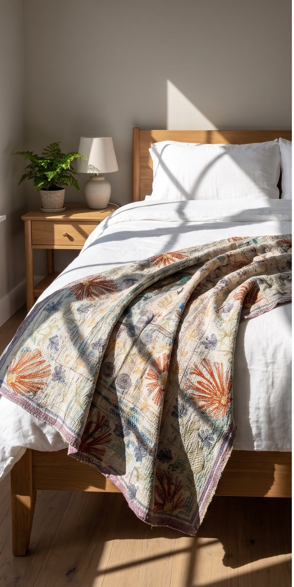 Fern Dew Reversible Luxury Vintage Suzani Kantha Throw