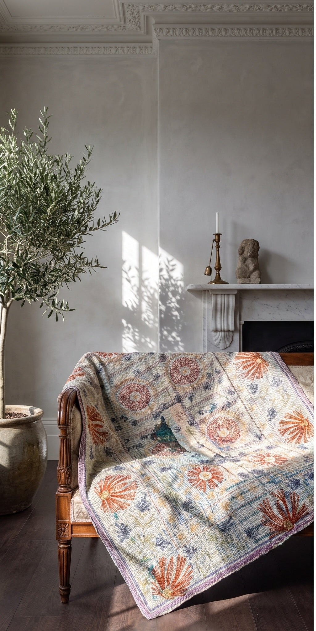 Fern Dew Reversible Luxury Vintage Suzani Kantha Throw