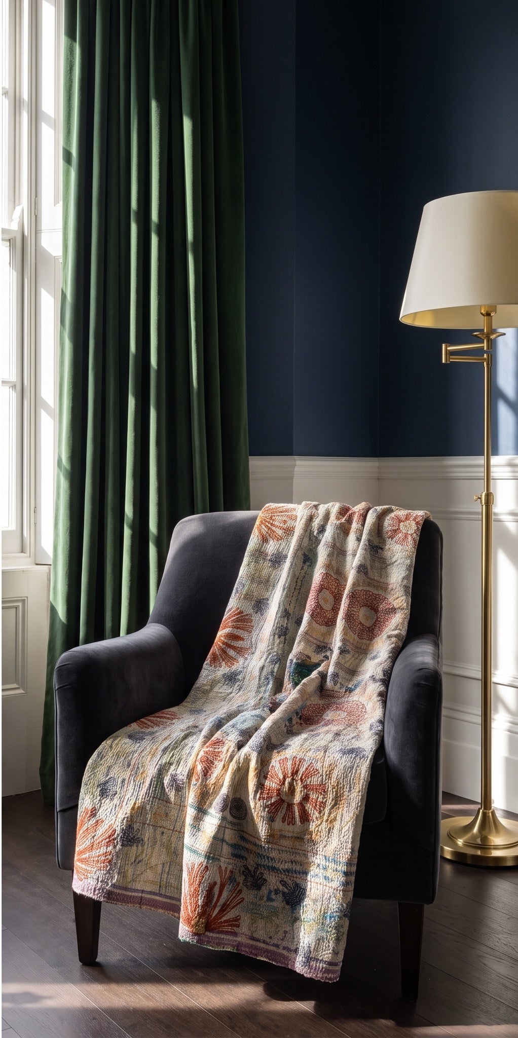 Fern Dew Reversible Luxury Vintage Suzani Kantha Throw