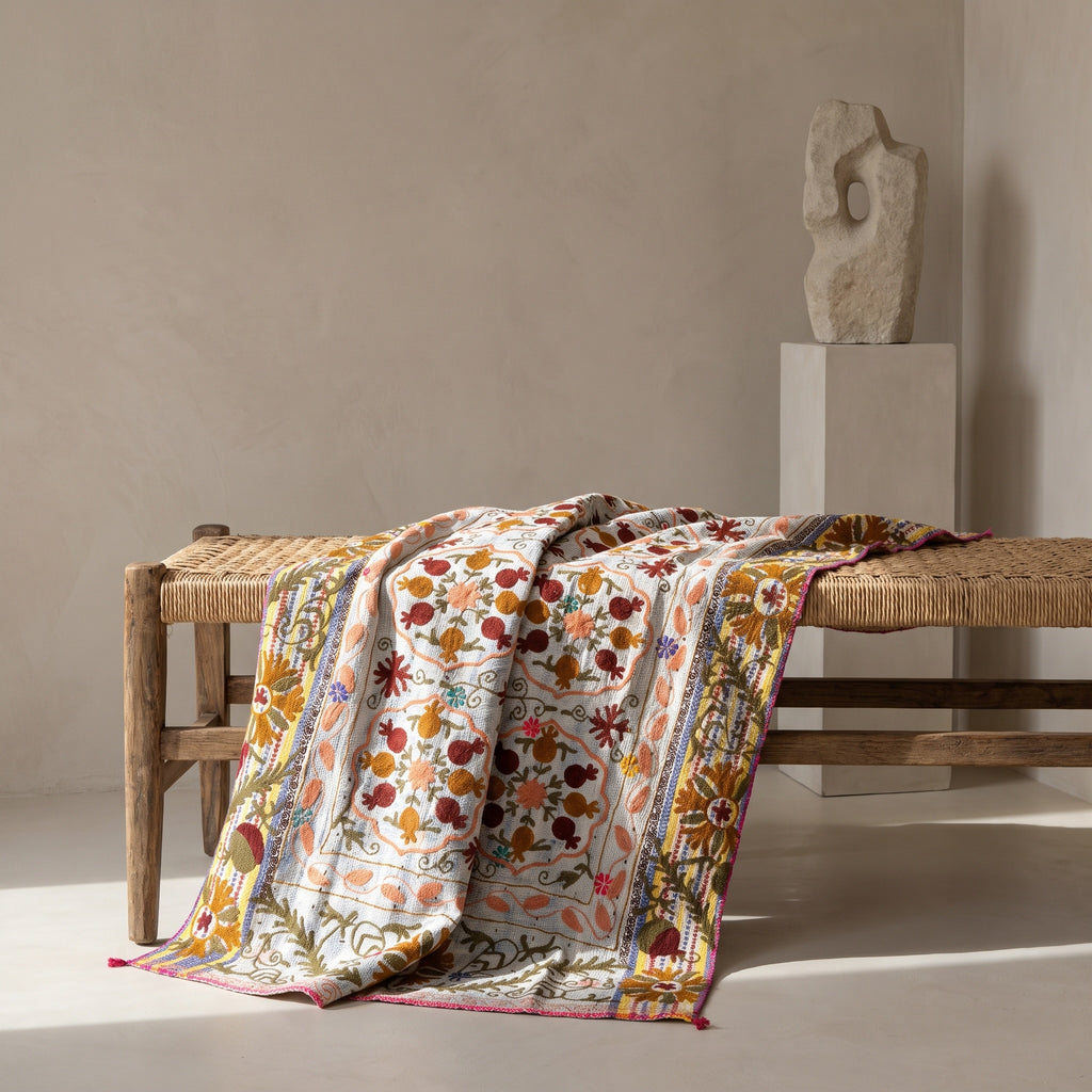 Plaid Kantha vintage de luxe réversible Dew Maple style Suzani