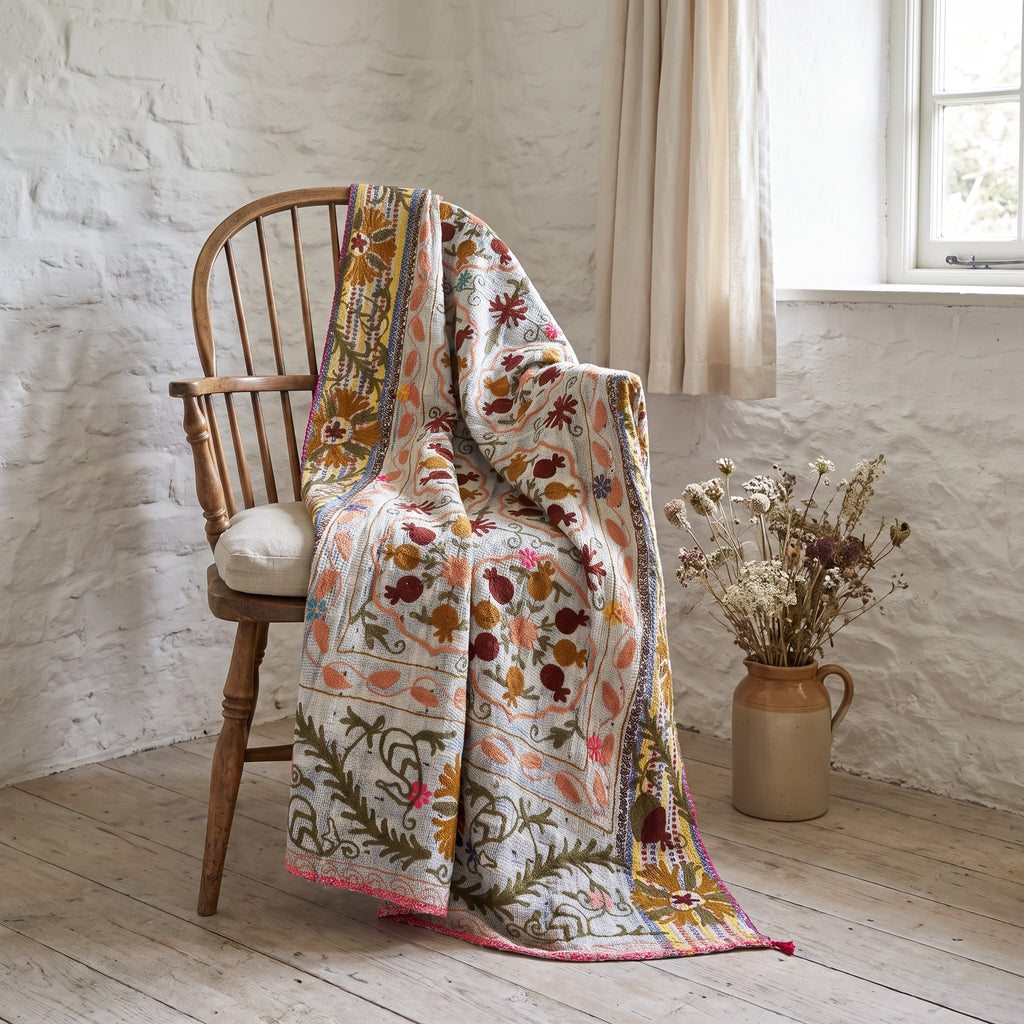 Plaid Kantha vintage de luxe réversible Dew Maple style Suzani