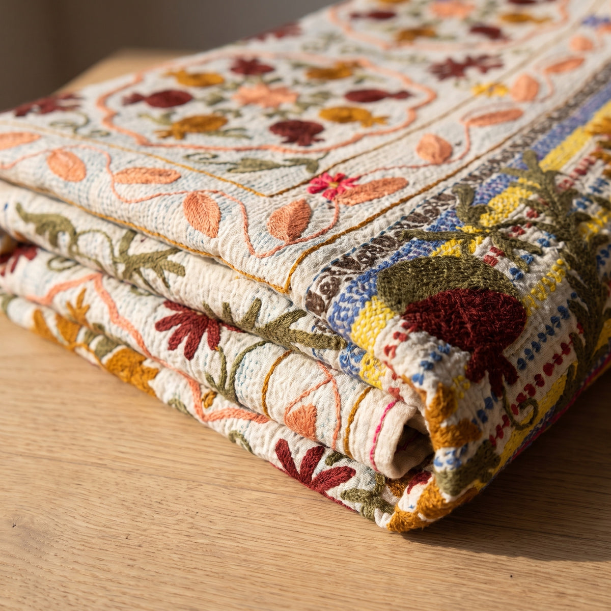 Plaid Kantha vintage de luxe réversible Dew Maple style Suzani