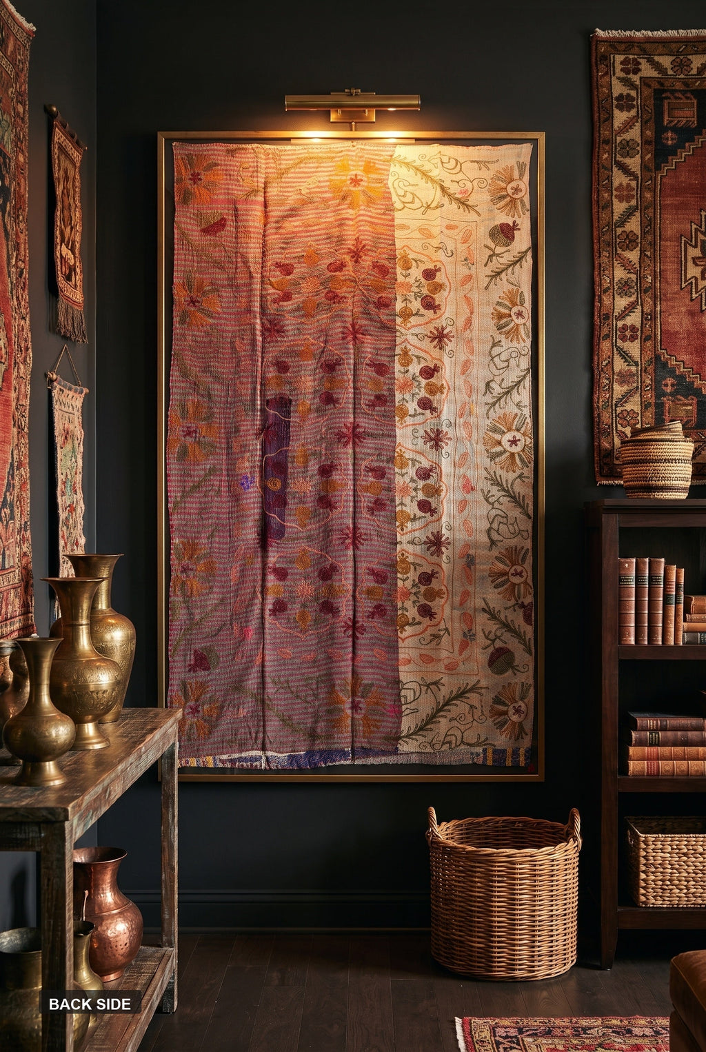 Back side of reversible Suzani kantha throw
