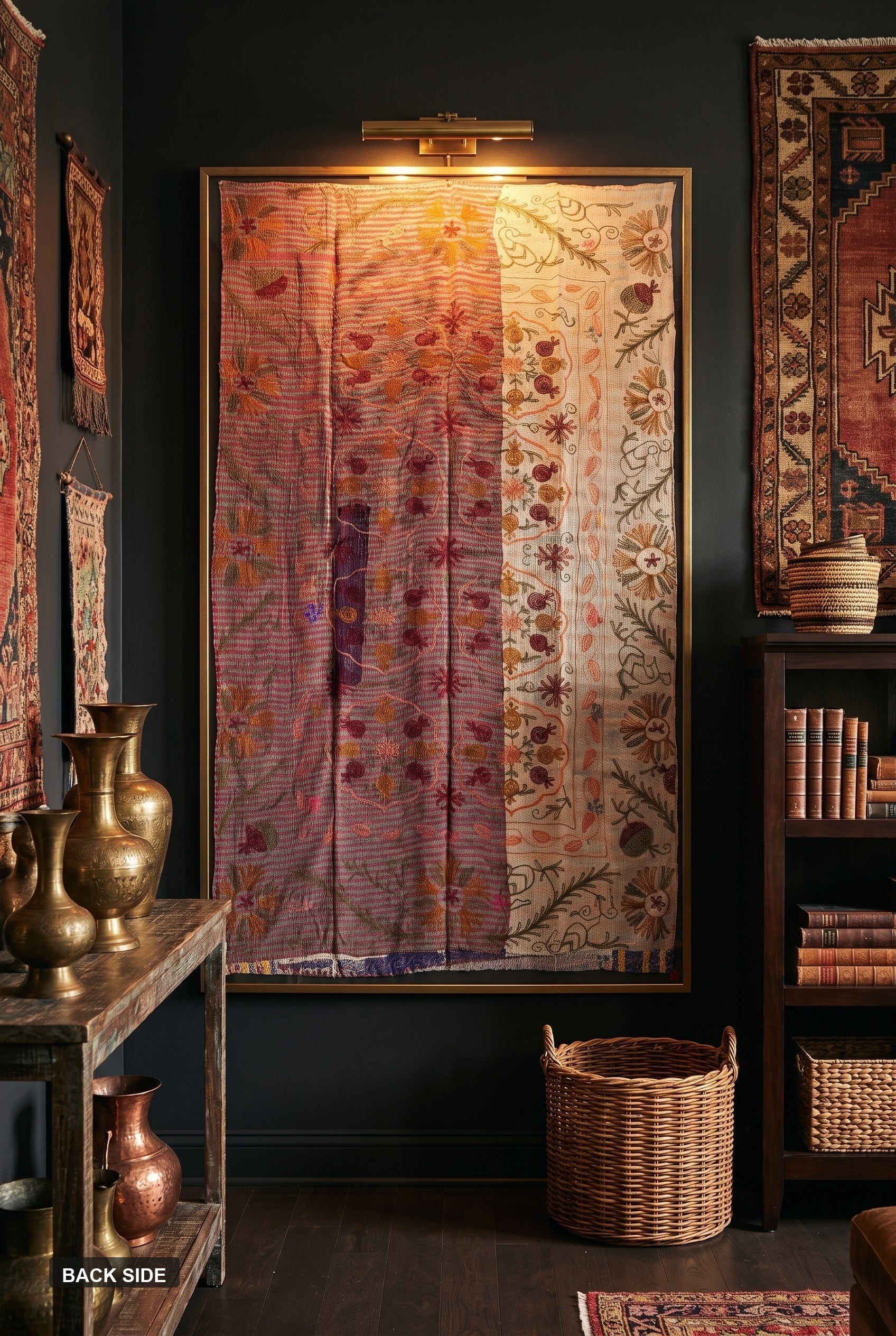 Back side of reversible Suzani kantha throw