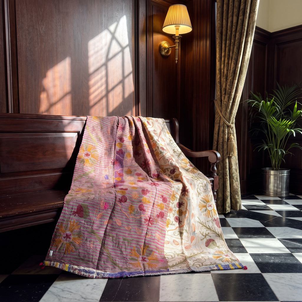 Dew Maple Reversible Luxury Vintage Suzani Kantha Throw