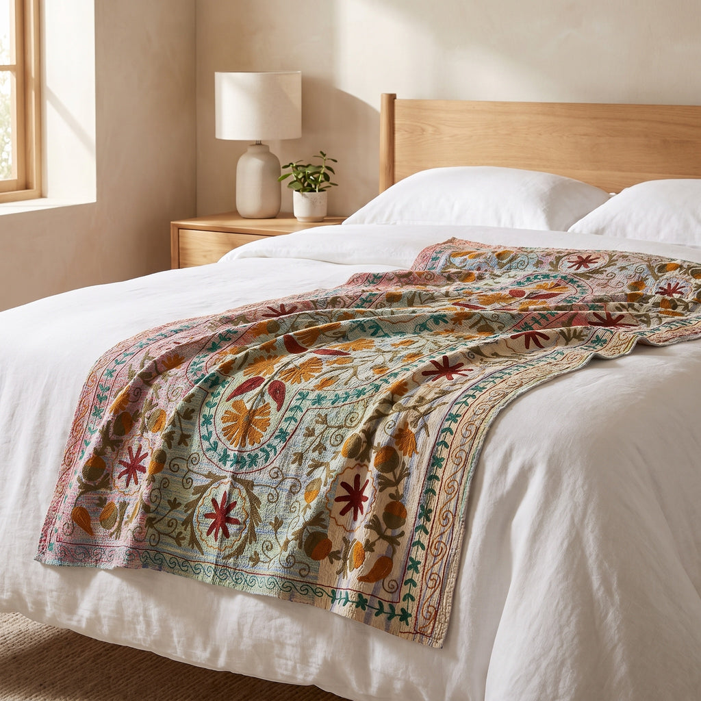 Rock Passage Reversible Luxury Vintage Suzani Kantha Throw
