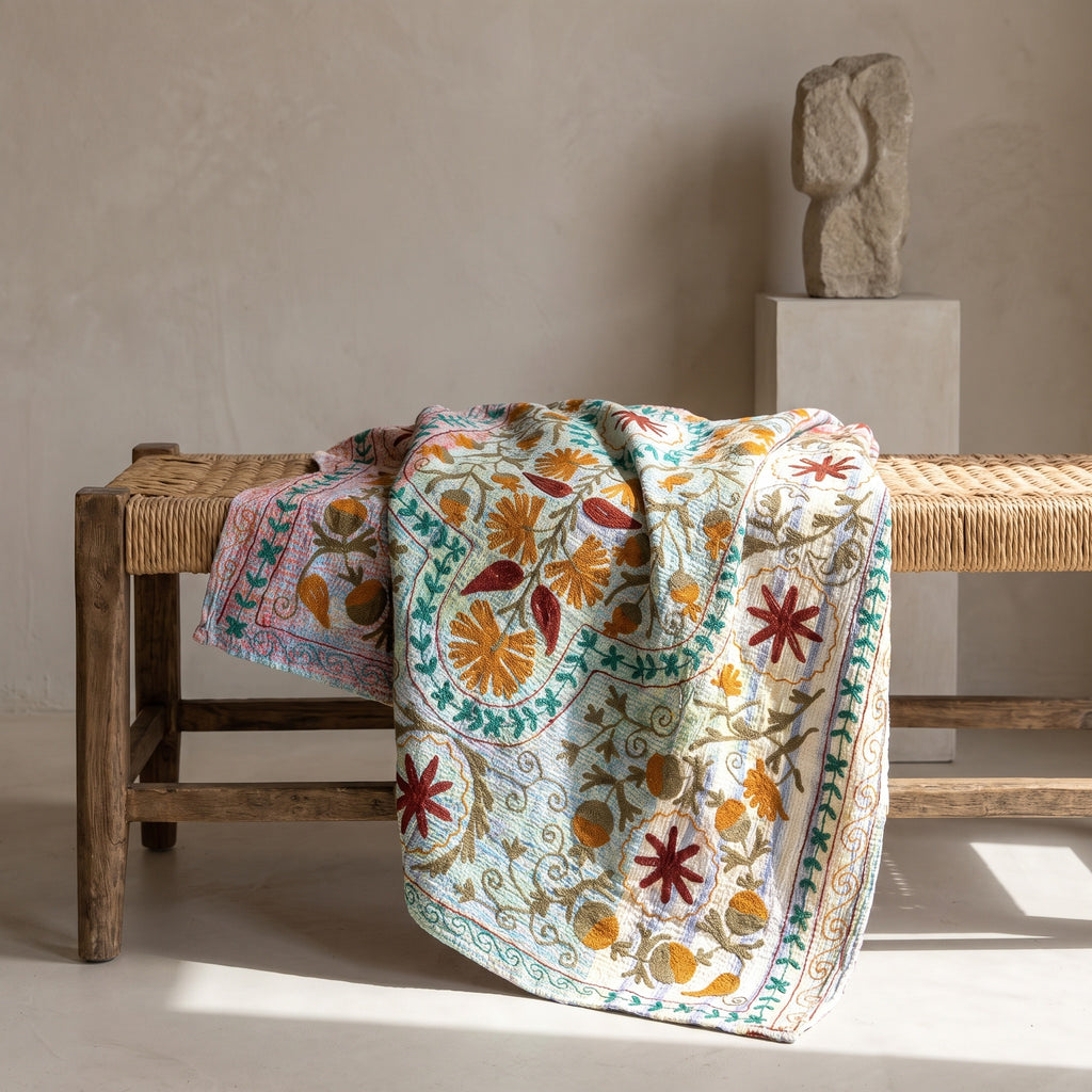 Rock Passage Reversible Luxury Vintage Suzani Kantha Throw
