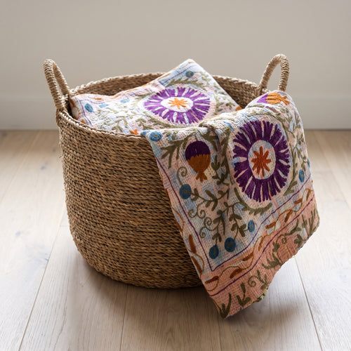Jeté de lit réversible de luxe vintage Bloom Passage, style Suzani Kantha