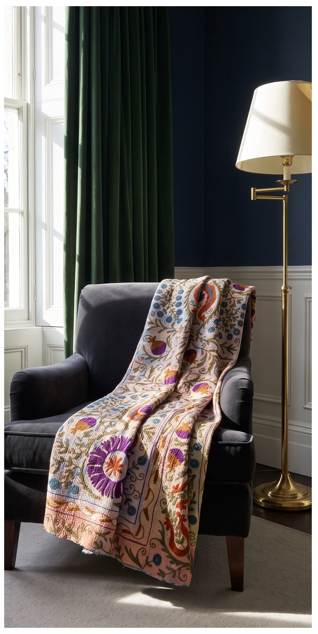 Bloom Passage Reversible Luxury Vintage Suzani Kantha Throw