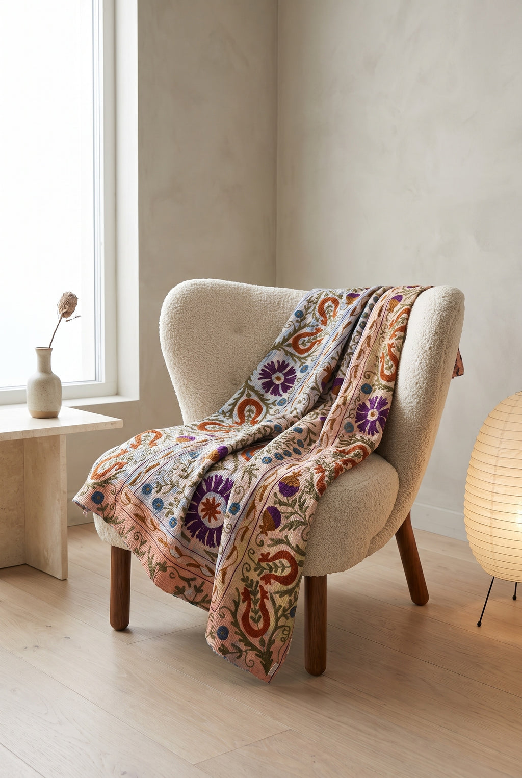 Bloom Passage Reversible Luxury Vintage Suzani Kantha Throw