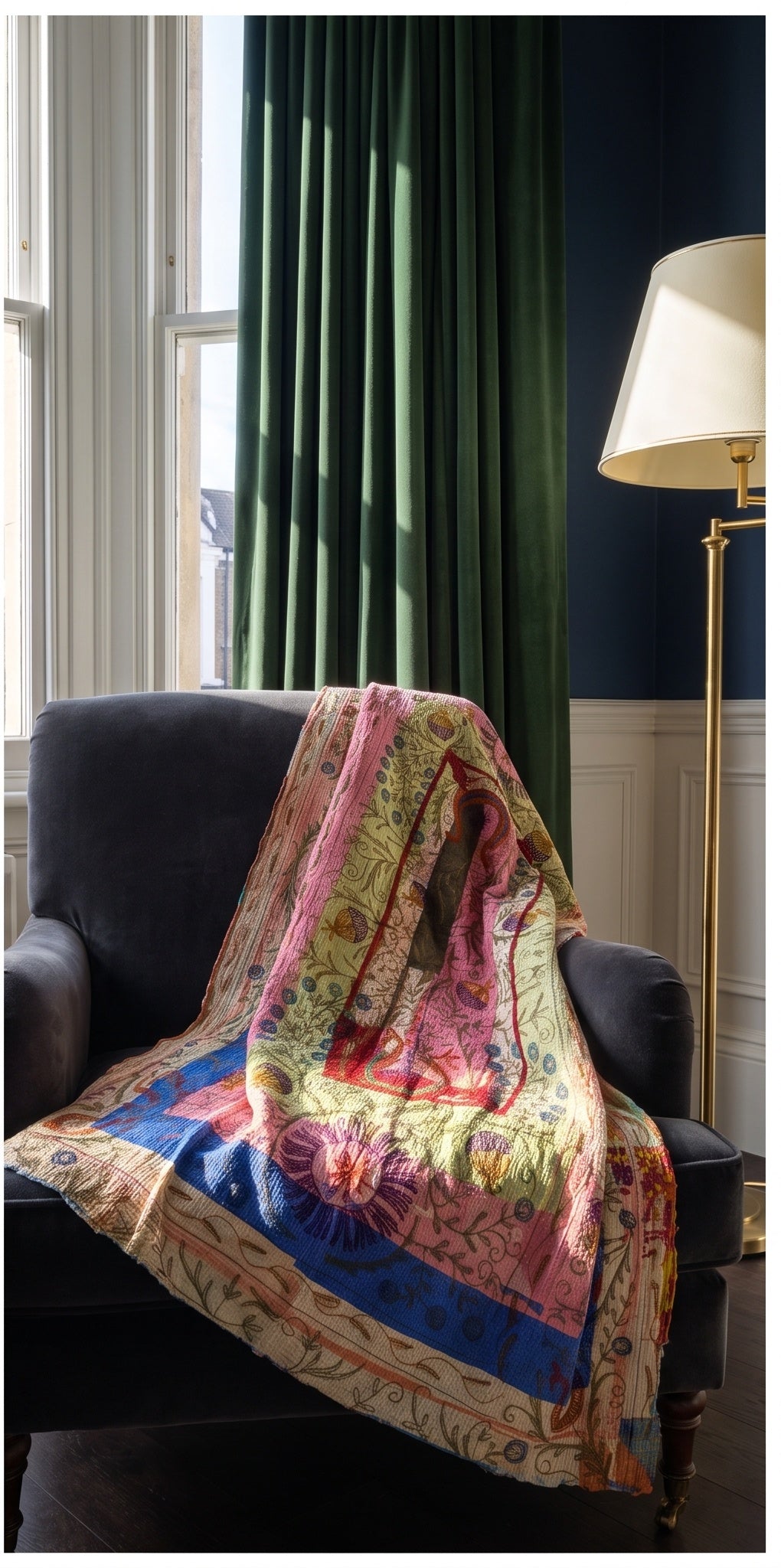 Bloom Passage Reversible Luxury Vintage Suzani Kantha Throw