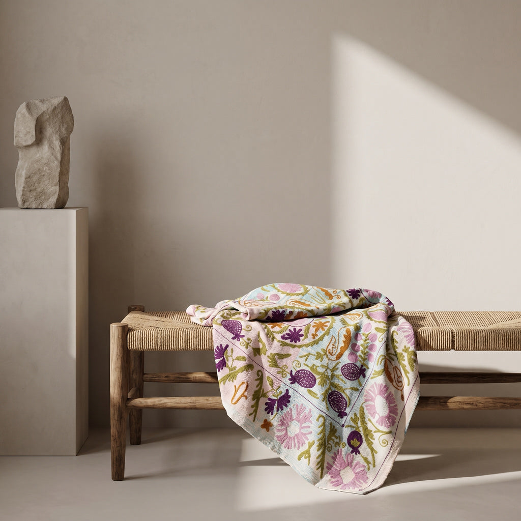 Heirloom Verse Reversible Luxury Vintage Suzani Kantha Throw