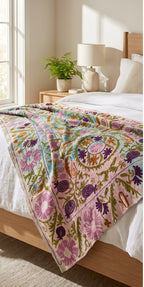 Heirloom Verse Reversible Luxury Vintage Suzani Kantha Throw