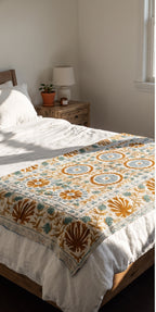 Garden Reverie Reversible Luxury Vintage Suzani Kantha Throw